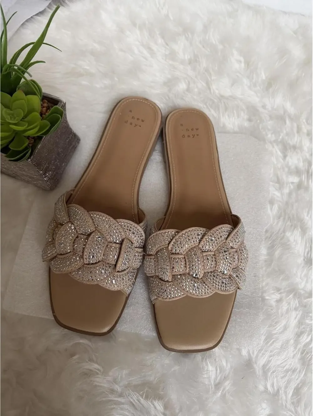 Braided Embellished Slide Sandals Size 9